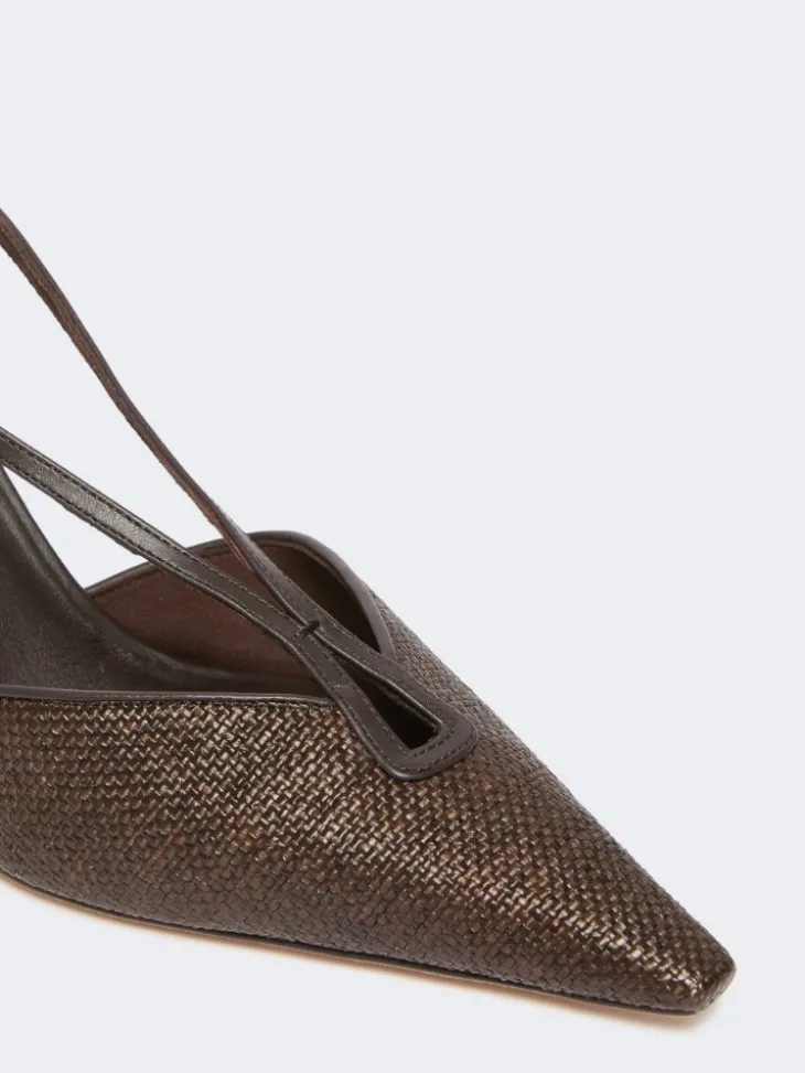 Raffia-look canvas slingbacks - DARK BROWN