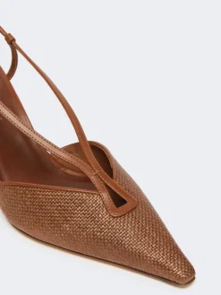 Raffia-look canvas slingbacks - AMBER BROWN