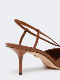 Raffia-look canvas slingbacks - AMBER BROWN