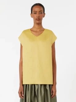 Ramie canvas blouse - BRIGHT YELLOW