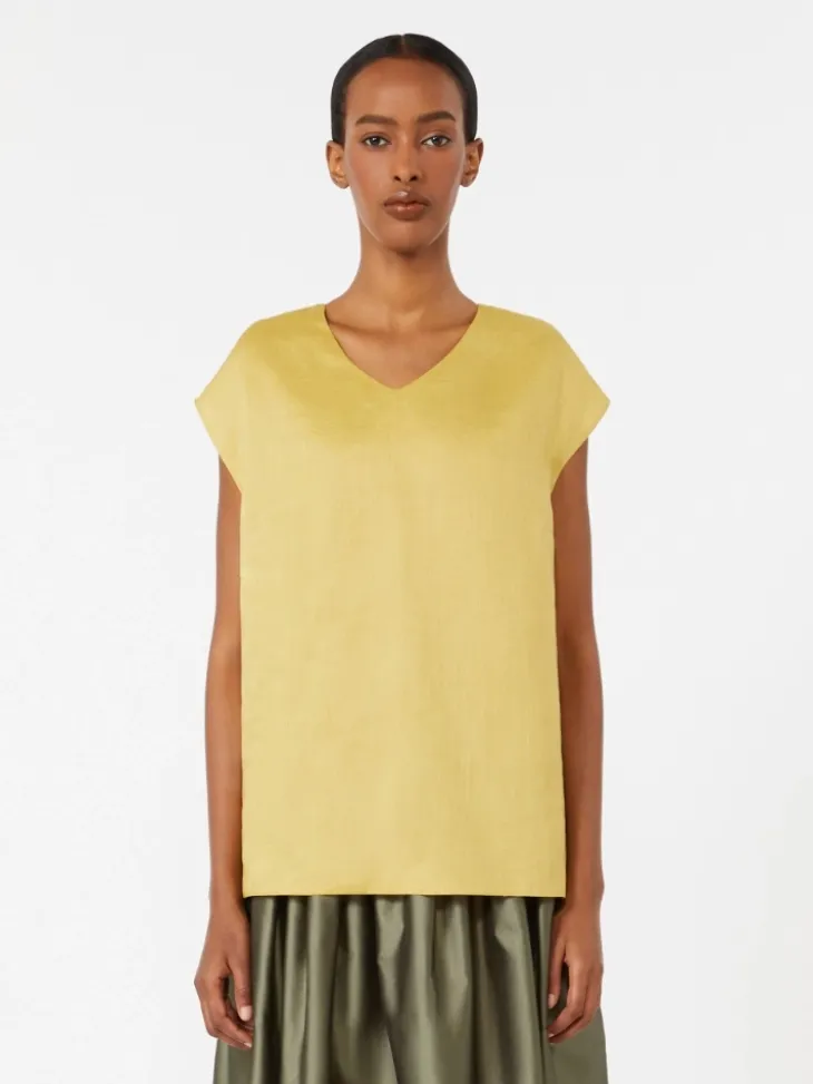 Ramie canvas blouse - BRIGHT YELLOW