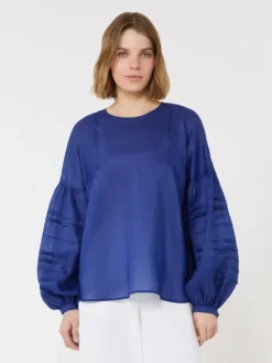 Ramie gauze blouse - NAVY