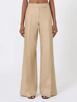 Regular-cut trousers in linen basketweave - CAMEL