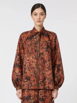 Relaxed-fit printed silk shirt - TERRA COTTA