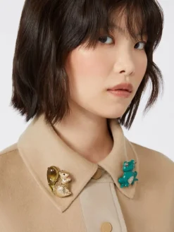 Resin and glass brooch - BROWN