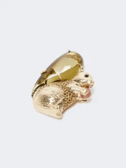 Resin and glass brooch - BROWN