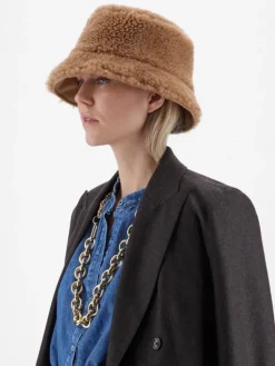 Reversible camel and Teddy fabric cloche hat - CAMEL