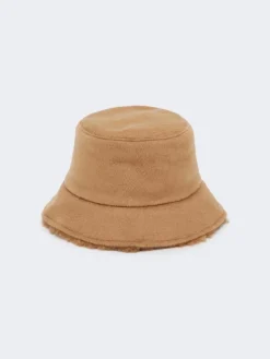 Reversible camel and Teddy fabric cloche hat - CAMEL