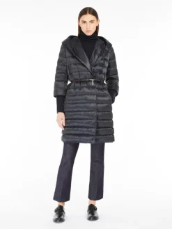 Reversible down jacket in water-repellent satin - MIDNIGHTBLUE