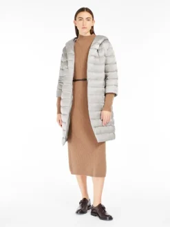 Reversible down jacket in water-repellent satin - SAND