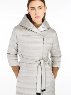 Reversible down jacket in water-repellent satin - SAND
