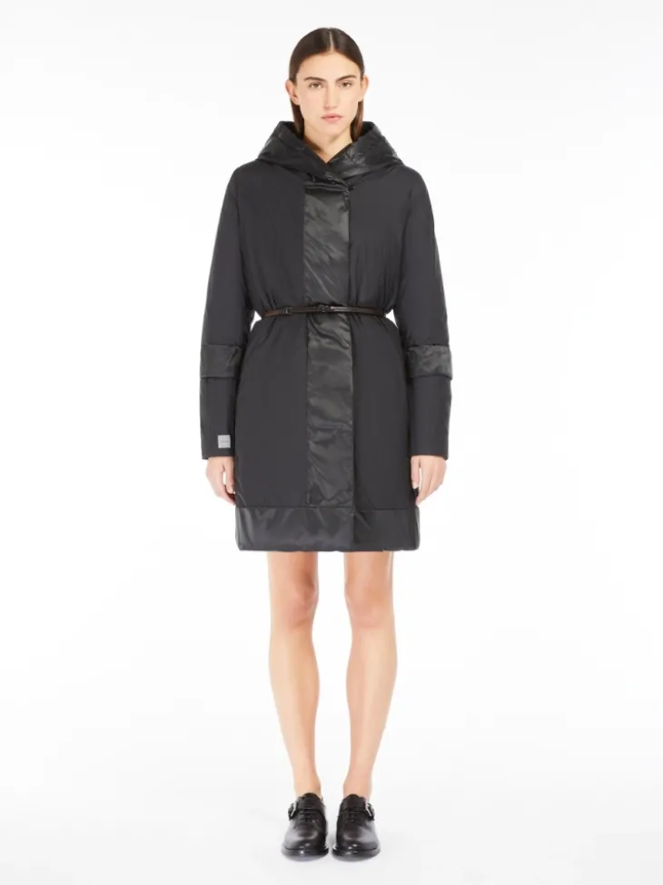 Reversible down jacket in water-repellent satin - BLACK