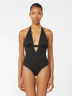 Reversible nylon V-neck swimsuit - BLACK