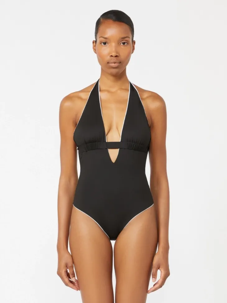 Reversible nylon V-neck swimsuit - BLACK