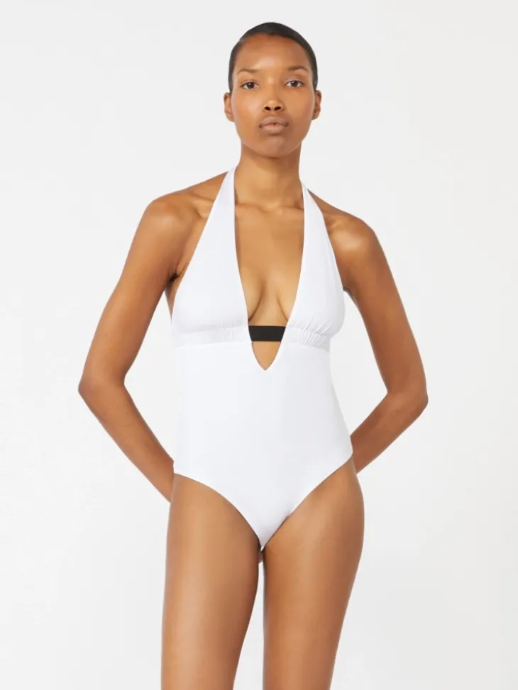 Reversible nylon V-neck swimsuit - BLACK