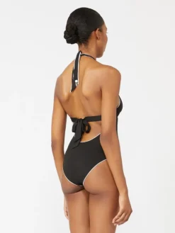 Reversible nylon V-neck swimsuit - BLACK