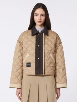 Reversible padded jacket in water-repellent fabric - BEIGE