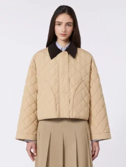 Reversible padded jacket in water-repellent fabric - BEIGE