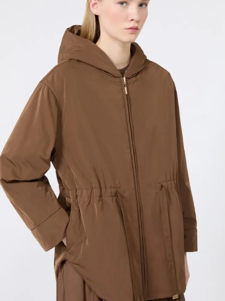 Reversible padded parka in radzmir and water-repellent canvas - HONEY