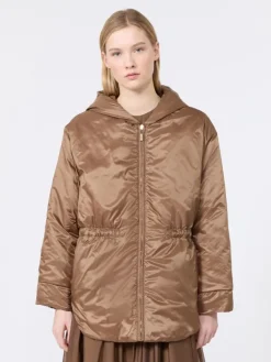 Reversible padded parka in radzmir and water-repellent canvas - HONEY
