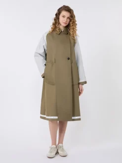 Reversible water-repellent gabardine trench coat - MUD