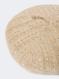 Rhinestone-adorned cashmere beret - SAND
