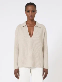 Ribbed cashmere jumper - BEIGE