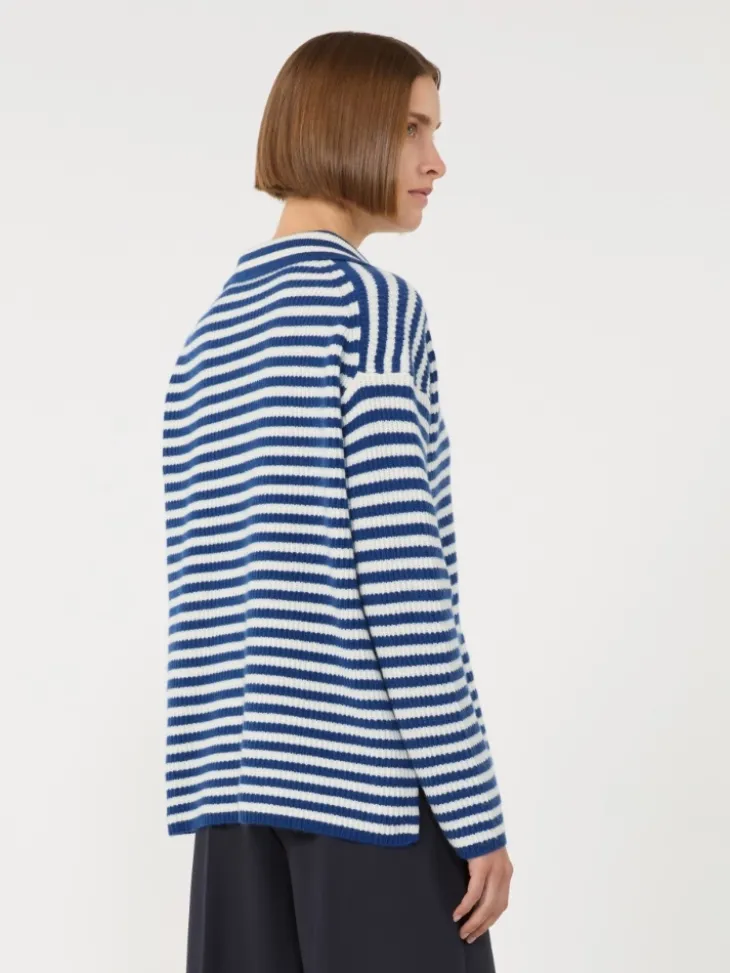 Ribbed cashmere jumper - WHITE BLUE