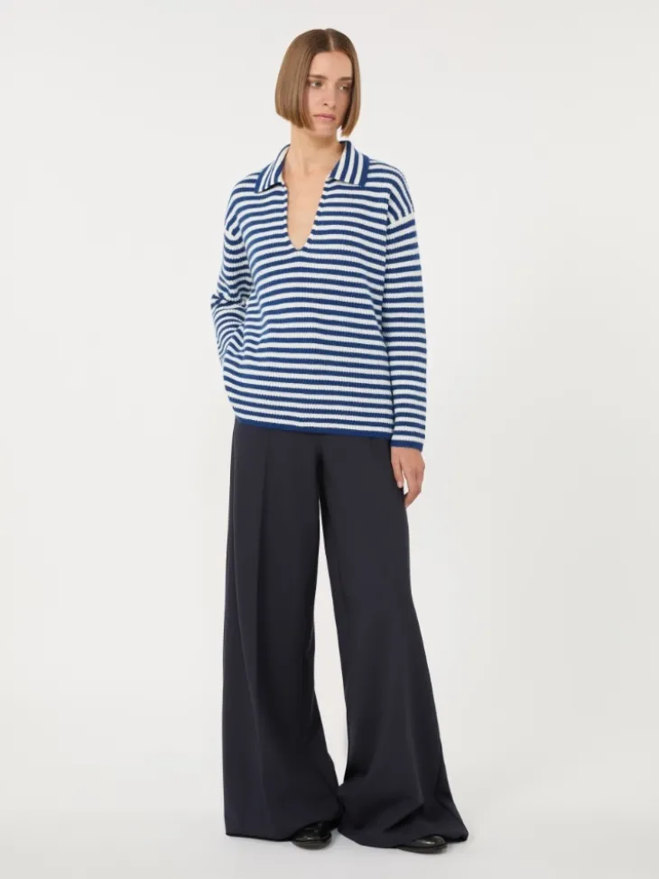 Ribbed cashmere jumper - WHITE BLUE