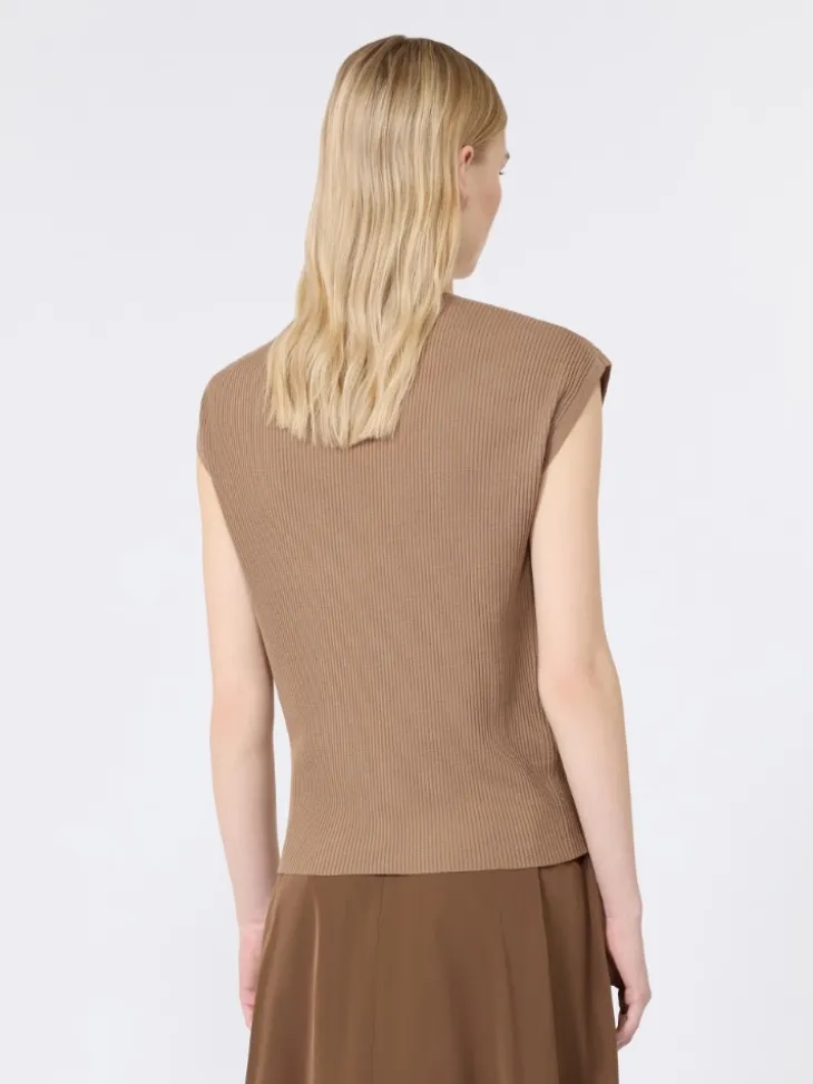 Ribbed woollen yarn gilet - CAMEL