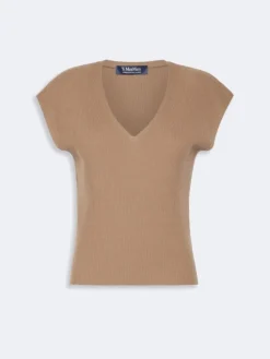 Ribbed woollen yarn gilet - CAMEL