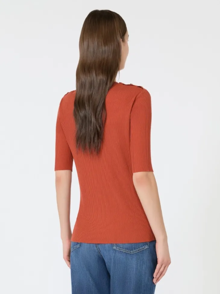 Ribbed woollen yarn jumper - ORANGE