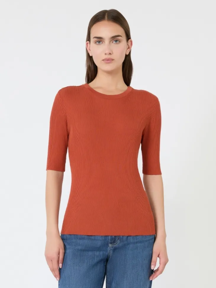 Ribbed woollen yarn jumper - ORANGE