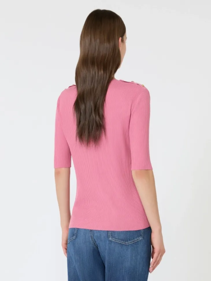 Ribbed woollen yarn jumper - PINK