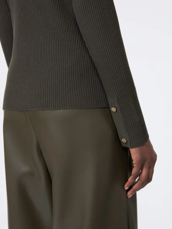 Ribbed woollen yarn jumper - KAKI
