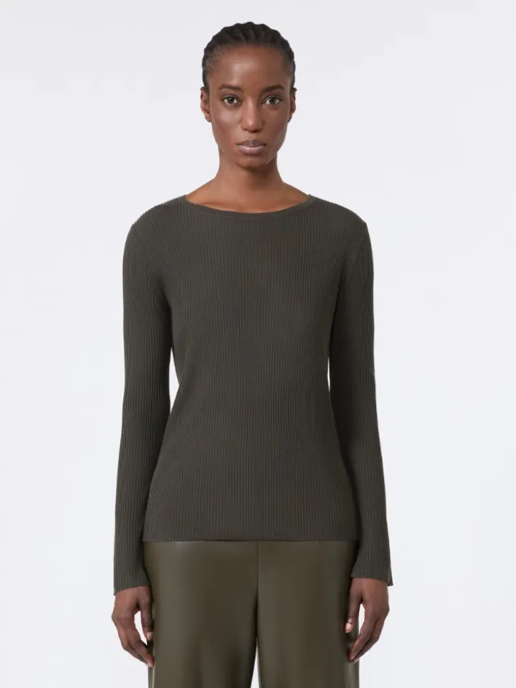 Ribbed woollen yarn jumper - KAKI