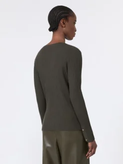 Ribbed woollen yarn jumper - KAKI