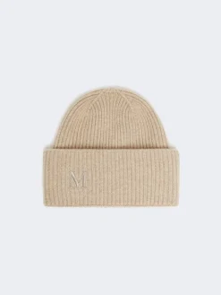 Rib-knit cashmere beanie hat - BEIGE