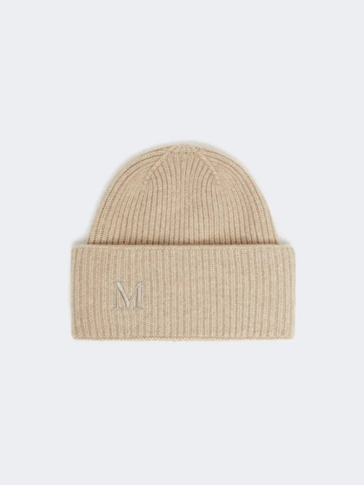 Rib-knit cashmere beanie hat - BEIGE