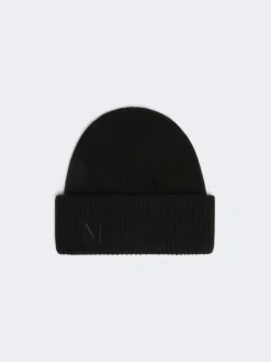 Rib-knit cashmere beanie hat - BLACK