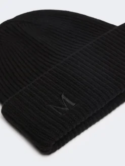 Rib-knit cashmere beanie hat - BLACK