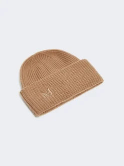 Rib-knit cashmere beanie hat - CAMEL