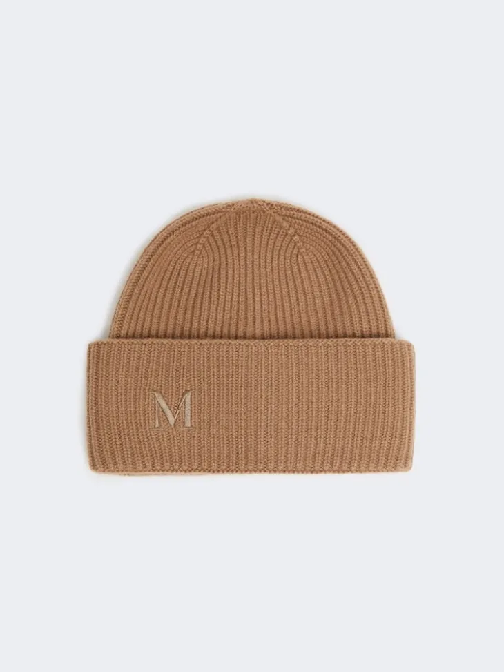 Rib-knit cashmere beanie hat - CAMEL