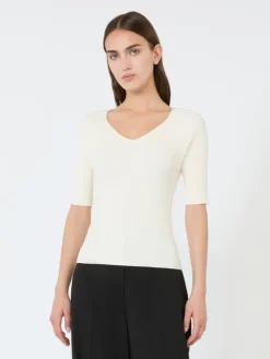 Rib-knit stretch viscose sweater - ECRU