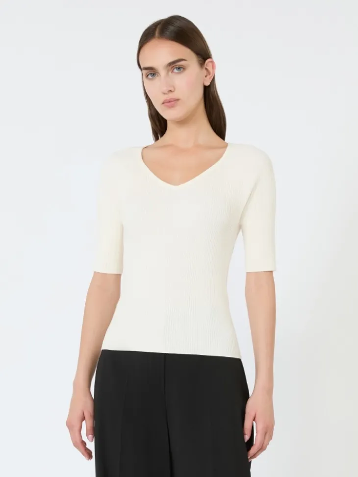 Rib-knit stretch viscose sweater - ECRU