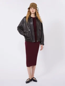 Rib-knit viscose cardigan - BORDEAUX