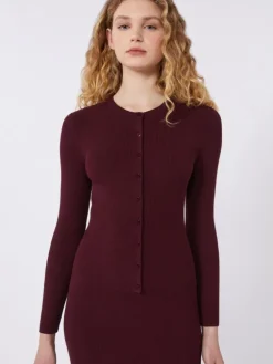Rib-knit viscose cardigan - BORDEAUX