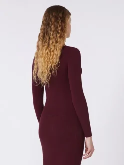 Rib-knit viscose cardigan - BORDEAUX