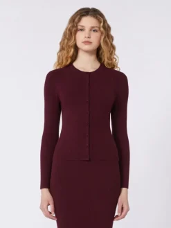 Rib-knit viscose cardigan - BORDEAUX