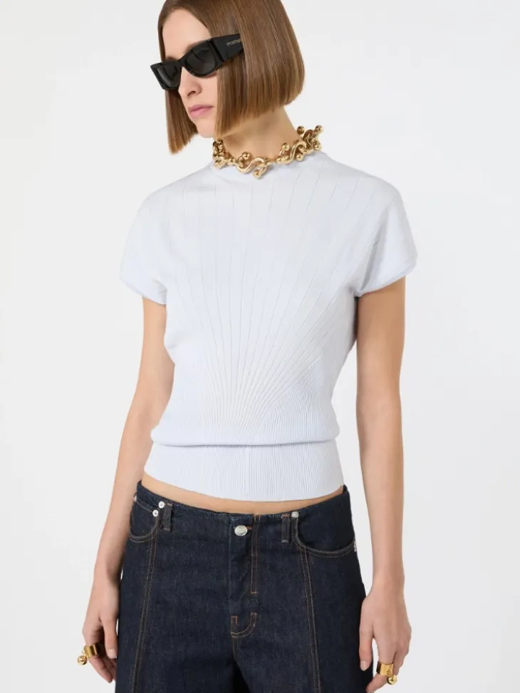 Rib-knit viscose sweater - LIGHT BLUE